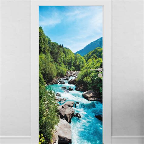 Sticker Porte Paysage Montagne Riviere Sticker Muraux Porte En Trompe