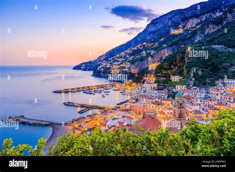 Amalfi Coast, Italy. View of the Amalfi town at sunset Stock Photo - Alamy