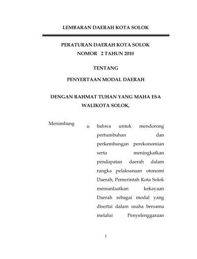 PASAL DEMI PASAL HASIL USAHA LEMBARAN DAERAH KOTA SOLOK PERATURAN