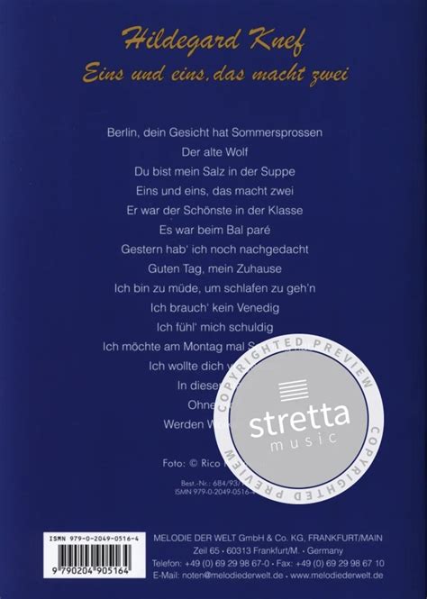 Eins Und Eins Das Macht Zwei Von Hildegard Knef Im Stretta Noten