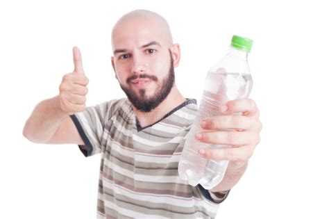 Man Holding Bottle Of Cold Water And Showing Like Gesture Stock Image