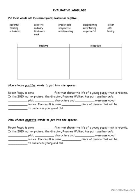 Positive And Negative Adjectives Sor English Esl Worksheets Pdf Doc