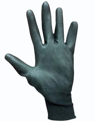 Ce Gauge Black Polyester Lining Black Pu Coated Gloves Size