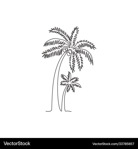 Single One Line Drawing Coconut Tree Royalty Free Vector