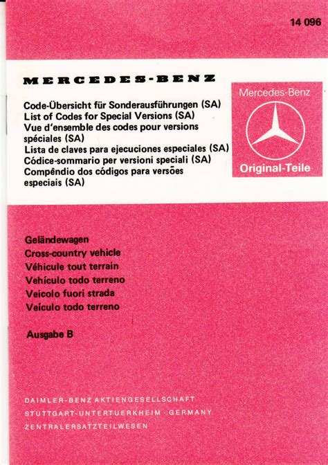 rar Code Übersicht Sonderausführungen Mercedes Geländewagen 1980