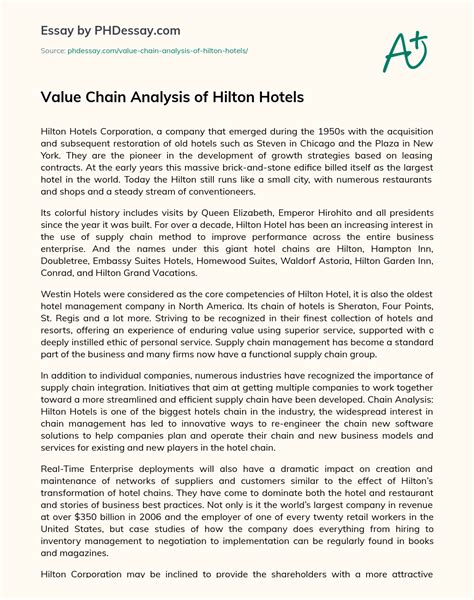 Value Chain Analysis Of Hilton Hotels PHDessay