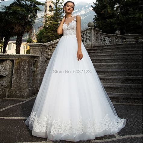 Vestido De Noiva A Line Tulle Wedding Dresses Scoop Sleeveless Lace