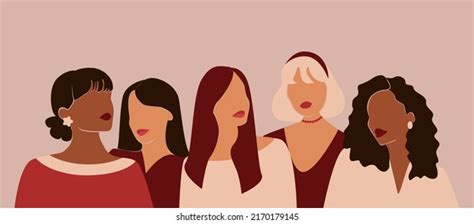 Happy Womens Day Card Five Women Stock Vector Royalty Free 2170179145