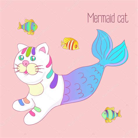 Cat Mermaid Tail Cute Mermaid Cat Purrmaid With Purple Tail — Stock