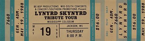 Lynyrd Skynyrd Vintage Concert Vintage Ticket From Mississippi Coliseum