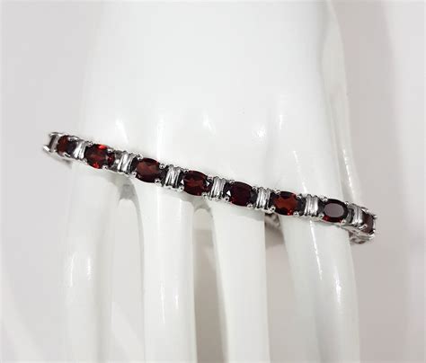 Garnet Tennis Bracelet In 925 Sterling Silver Garnet Jewelry Etsy