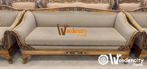 3 Seater Royal Couch Diwan With Gold Finish Wooden City Crafts