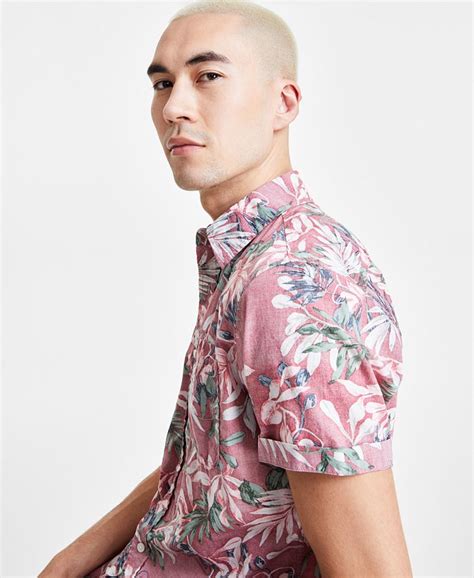 Sun Stone Mens Hans Regular Fit Tropical Floral Print Button Down