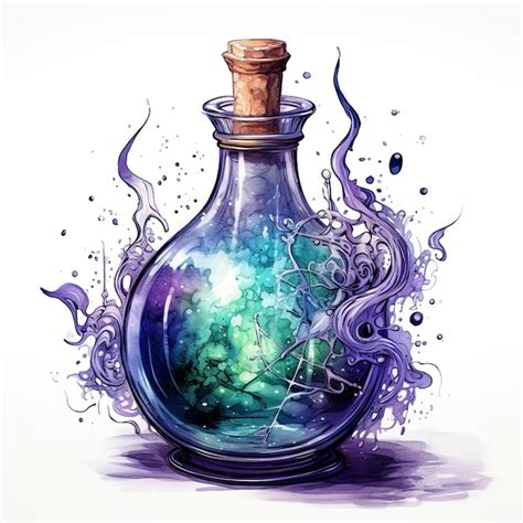 Premium AI Image Watercolor Magical Witch Potion Bottle Clipart