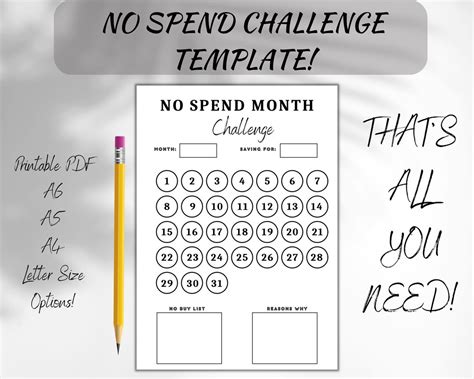 30 Day No Spend Challenge Template Printable Pdf Money Etsy