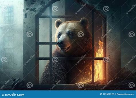 Bear, Trapped Inside Burning House, Trying To Escape Stock Illustration ...