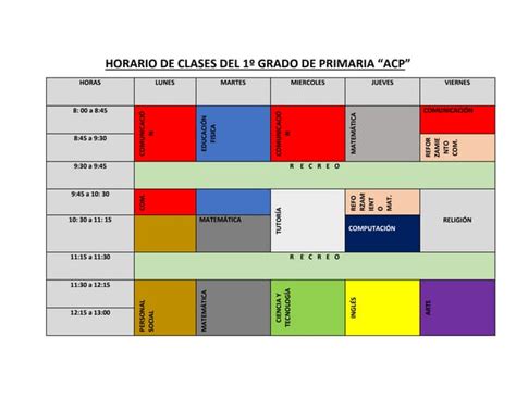 Horario De Clases Del 1º Grado De Primariadocx