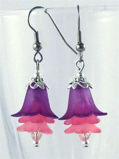 Purple And Pink Tulip Flower Bead Earrings By Cjoyoriginals