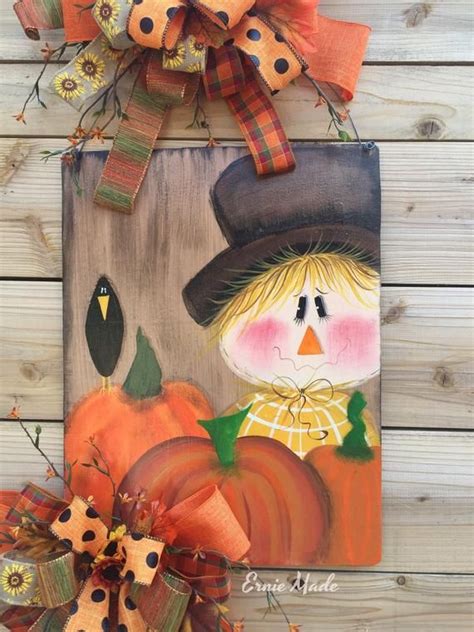 Fall Sign Scarecrow Sign Scarecrow Decor Pumpkin Sign Etsy Fall Halloween Crafts Fall Wood