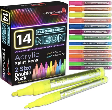 Amazon.com: 14 Pack Neon UV Fluorescent Acrylic Paint Pens, Double Pack of Both Extra Fine and ...