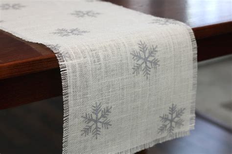 Christmas Burlap Table Runner Christmas Silver Snowflake Etsy