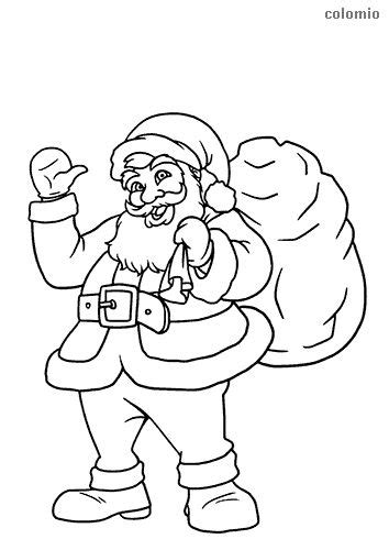 Waving Santa Claus With A Gift Bag Coloring Page Christmas Coloring