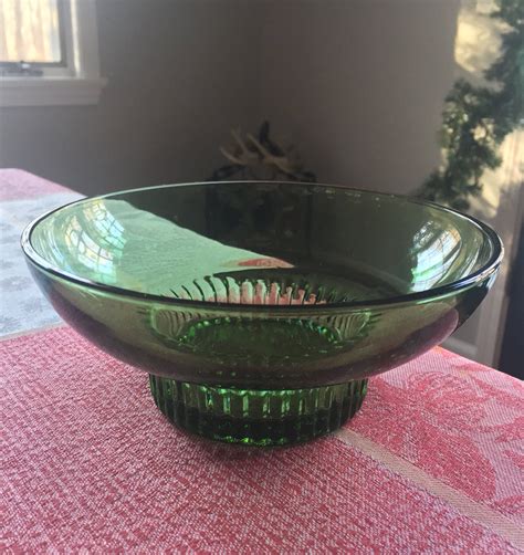 Green Glass Bowl Al Randall Bowl Pedastal Bowl Vintage Etsy Green Glass Bowls Green Glass