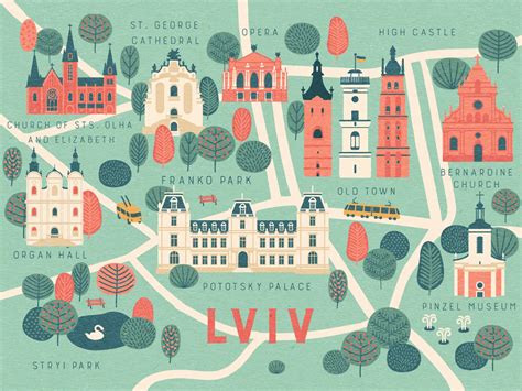 Lviv city cartoon map by Kseniia Lozytska on Dribbble