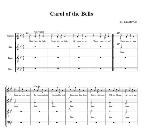 Carol Of The Bells M Leontovych Para Coro SATB Artandscores