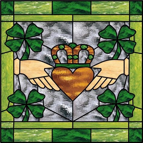 Irish Claddagh Ring Leaded Stained Glass Window Panel Celtic Stained Glass Stained Glass