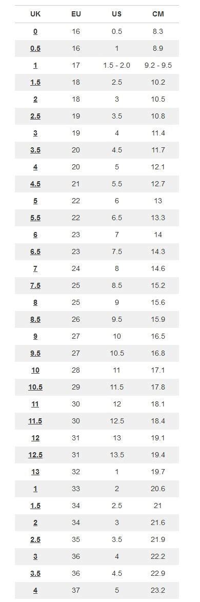 Size Chart – Moccasins Canada