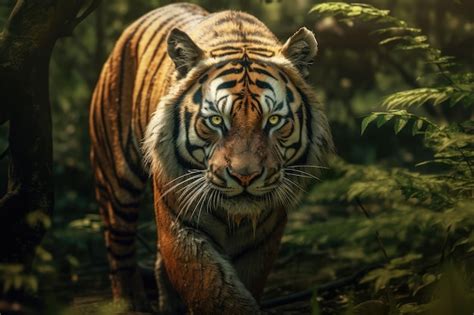 Premium AI Image | A tiger is hunting in the forest