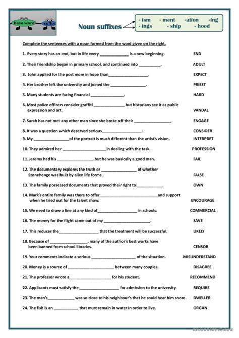 Noun Suffixes General Gramma English Esl Worksheets Pdf Doc