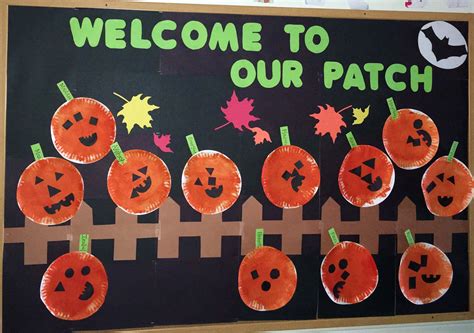 A Welcome To Our Patch Sign With Pumpkins Painted On It And The Words