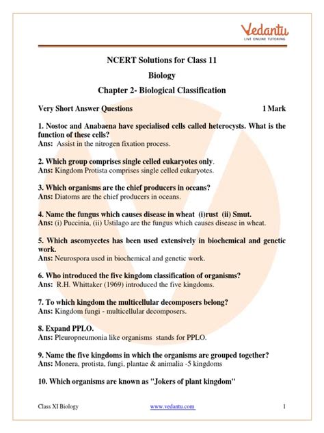 Cbse Class 11 Biology Chapter 2 Biological Classification Important