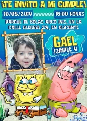 Invitación cumpleaños Bob Esponja 06 con Foto Digital Imprimible