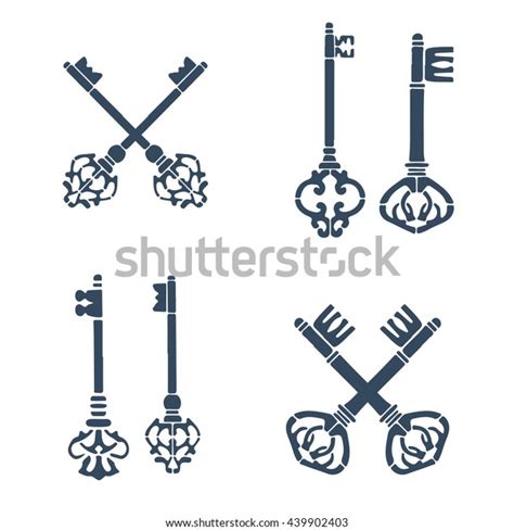 Set Old Crossed Keys Silhouettes Vector Stock Vector Royalty Free