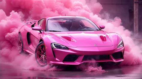 Premium AI Image | Pink Sports Car and Pink Smoke Wallpaper Illustration