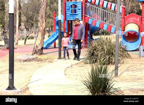 Divorced Single Dad Walks And Runs In The Park With His 5 Year Old Brunette Latina Daughter Who