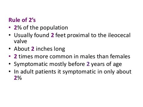 Meckels Diverticulum Rule Of 2