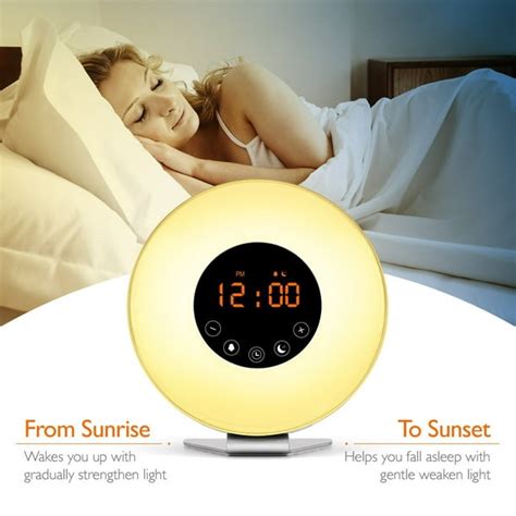 Sunrise Wake Up Light Digital Alarm Clock Upgraded] 6 Natural Sounds Fm Radio Sunrise And