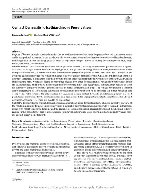 Contact Dermatitis to Isothiazolinone Preservatives