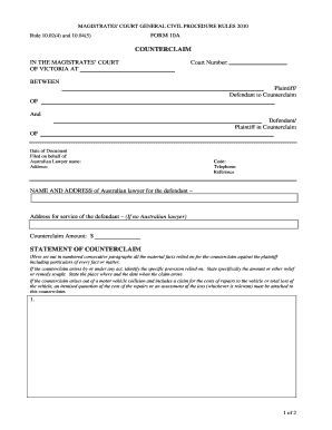 Fillable Online Magistratescourt Vic Gov Counterclaim Form A