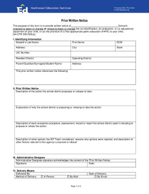 Fillable Online Prior Written Notice Fillable Form Prior Written