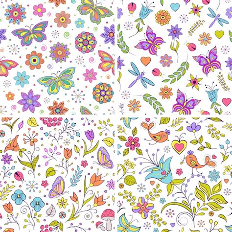 Ilustración Vectorial De Conjunto Con Motivos Florales Vector Premium