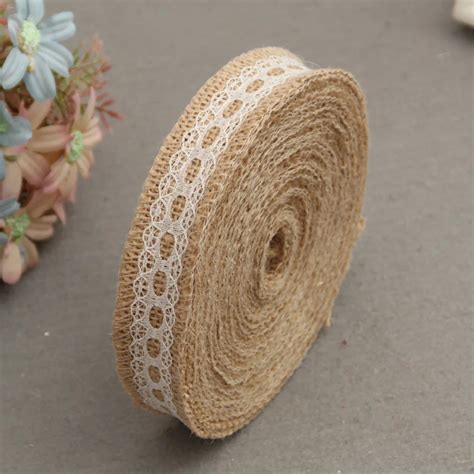 10meter Natural Jute Burlap Ribbon Rolls With Lace Trims Tape Roll