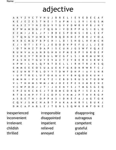 Adjective Word Search Wordmint