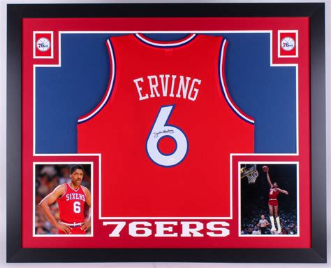 Julius Erving Signed Ers X Custom Framed Jersey Jsa Coa