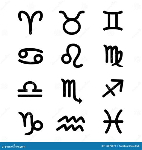 Twelve Zodiac Black Signs Icon Set Vector Stock Vector Illustration