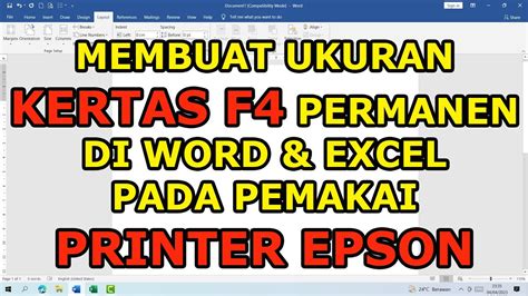 Cara Membuat Kertas F4 Di Word Dan Excel Permanen Printer Epson Youtube